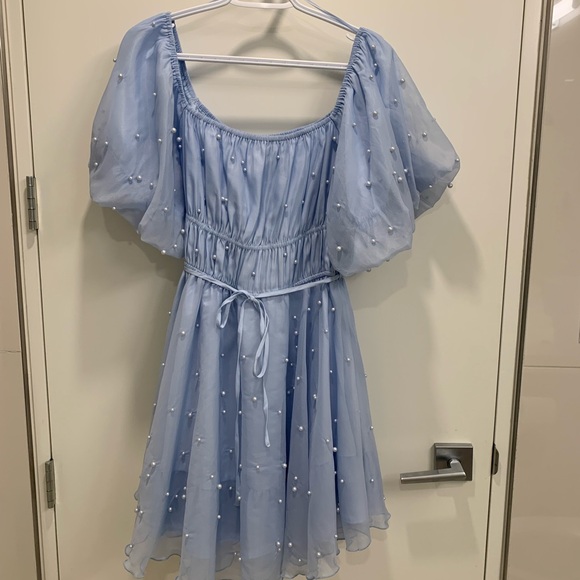 Baby blue dress with pearl sequins - Picture 1 of 5